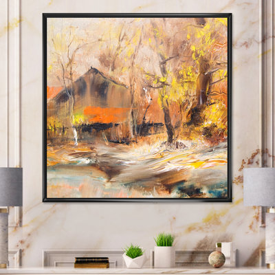 Paysage d'automne à la ferme - œuvre d'art sur toile