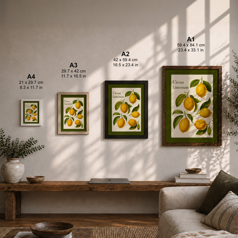 Citrus Limonum Botanical - Framed Print, A1 - 84.1 x 59.4 cm, Black