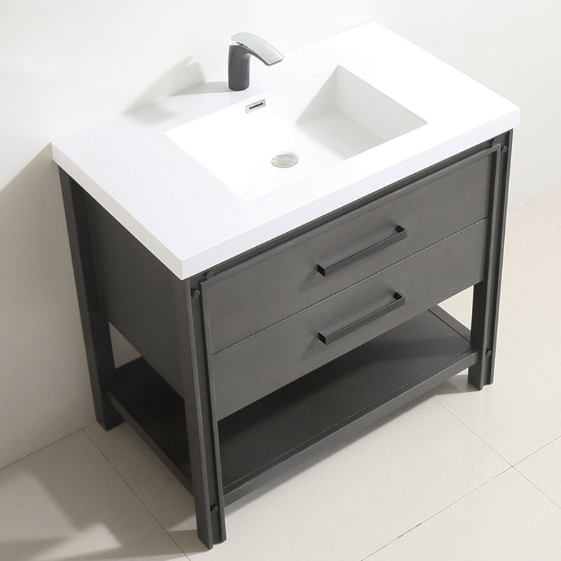 Kaetzel 37'' Single Bathroom Vanity with Resin Top, Smoky Oak