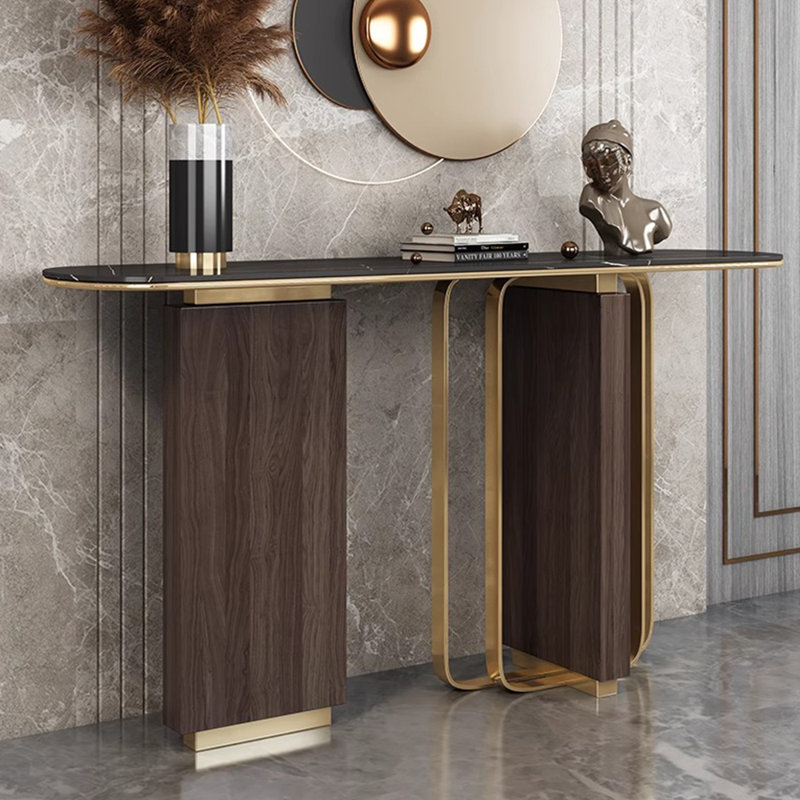 Console légère de luxe moderne, Noir, Or/brun, H 33,5 po x l 55,1 po x P 13,8 po