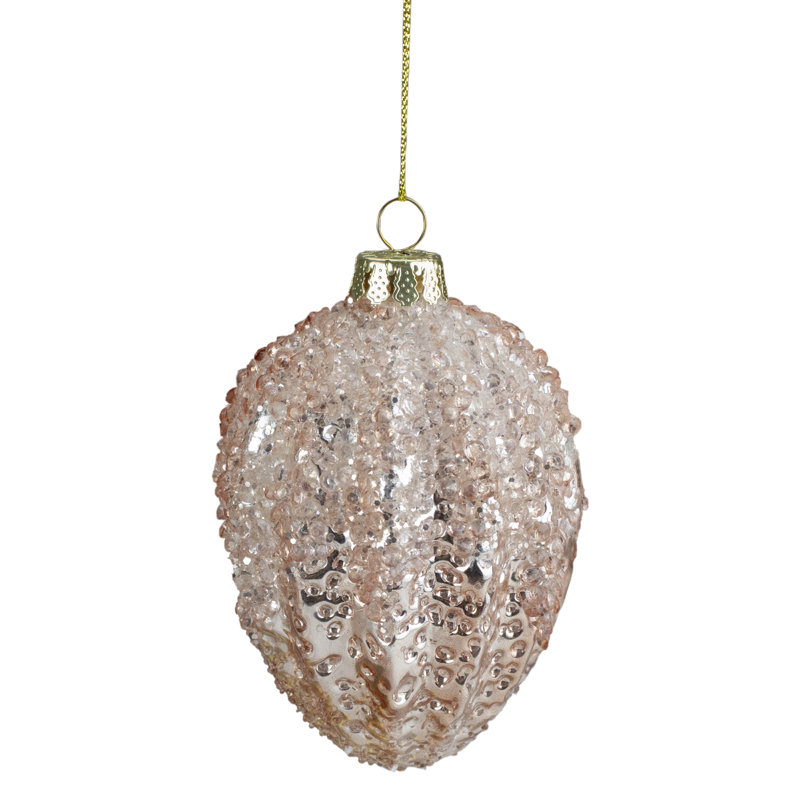 Ornement de Noël suspendu 4 po en forme de pomme de pin rose et or