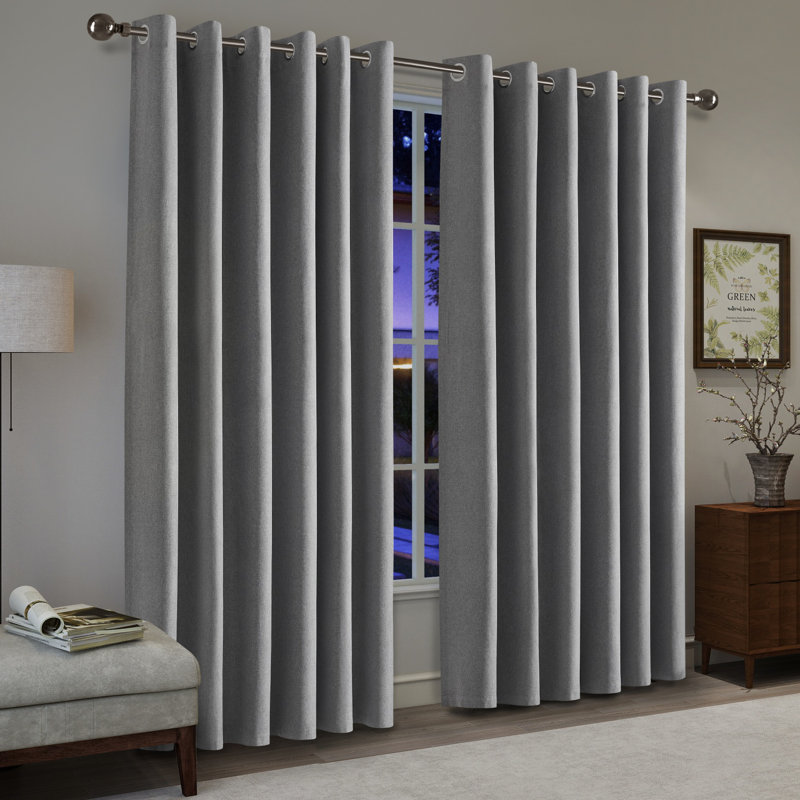 Linen Blend Blackout Curtain Panel Pair, Charcoal, 228cm Width x 228cm Drop