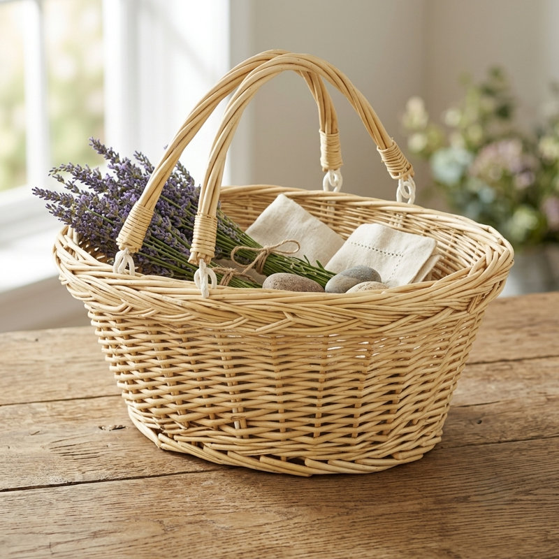 Panier ovale en osier brun 17,5 "Anne avec poignées de transport Anne