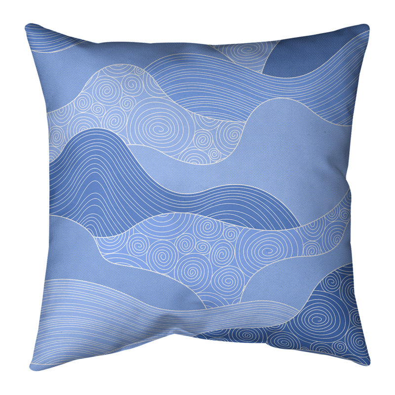 Coussin décoratif en coton Hand Waves, H 26 po x l 26 po, Bleu, Pas de bourre