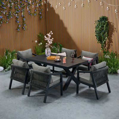 Aluminum Outdoor Dining Set with Tabl & Padded Armchair