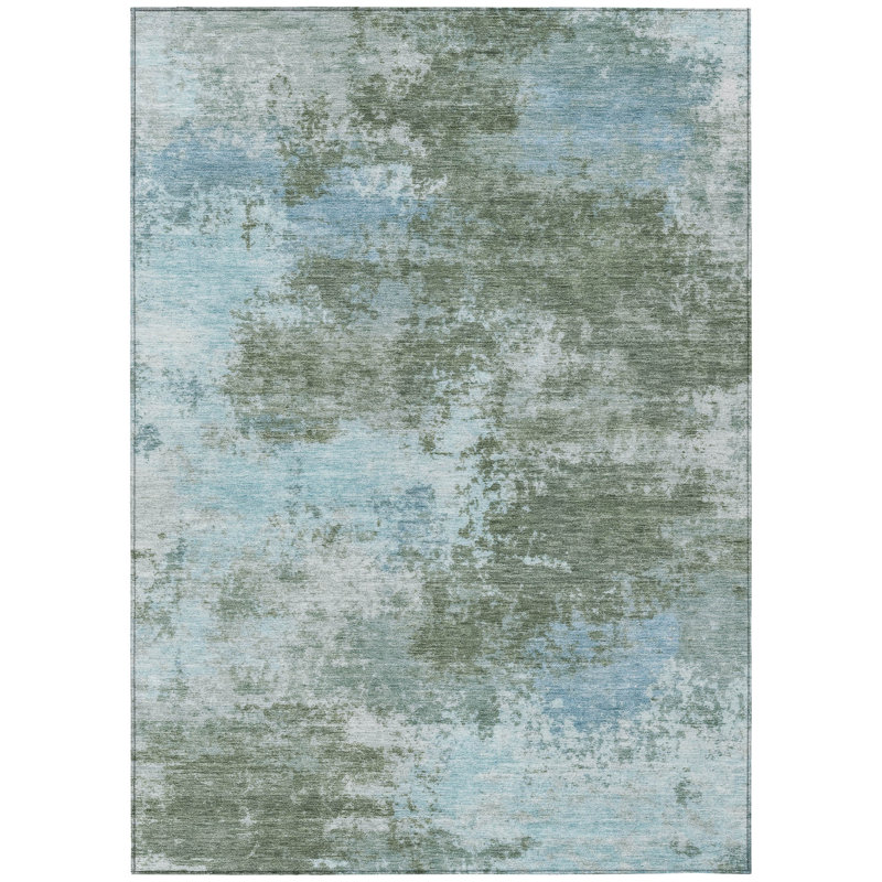 Machine Washable Indoor/Outdoor Xhevrie Sage Rug, Rectangle 5' x 7'6"
