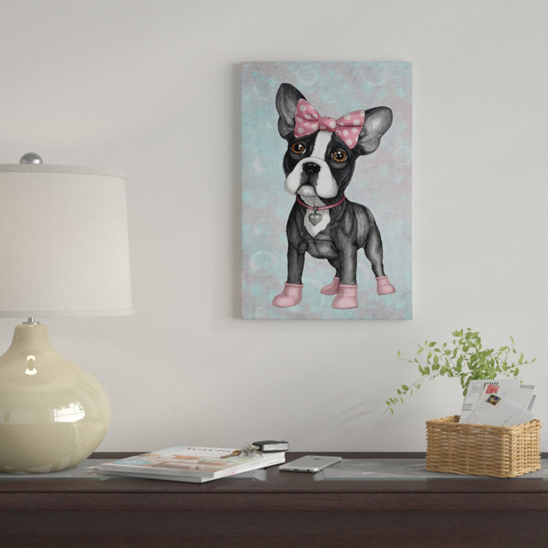 « doux frenchie » par barruf, reproduction d’impression sur toile tendue, Toile avec cadre noir, Pas de tapis