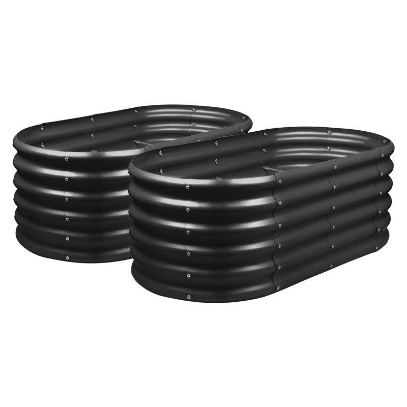 Metal Raised Garden Bed, Black, 2, 45cm H x 120cm W x 23.6cm D