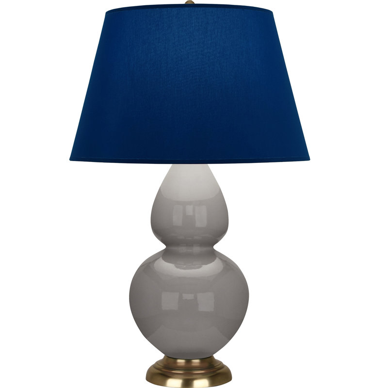 Lampe de table double gourde en céramique, Bleu marine/gris, Taupe fumé glacé / laiton, Laiton