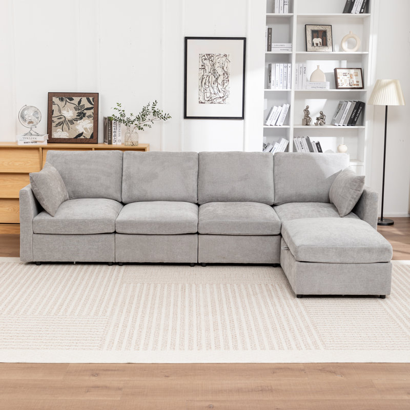Canapé modulaire rembourré 5 pièces Wilroy, Gris