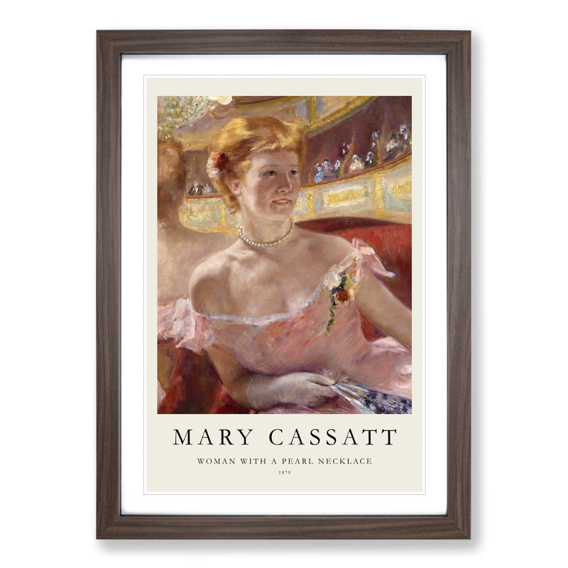 Woman with a Pearl Necklace Print by Mary Cassatt - Picture Frame Painting, Walnut, 48cm H x 36cm W x 2cm D