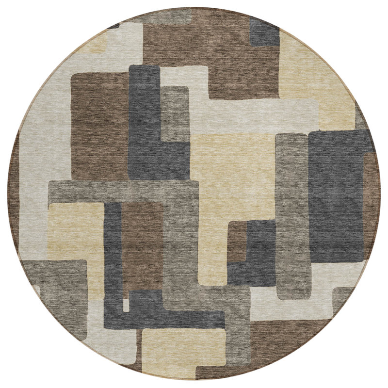 Tapis d'intérieur rond lavable abstrait brun et taupe 8 '
