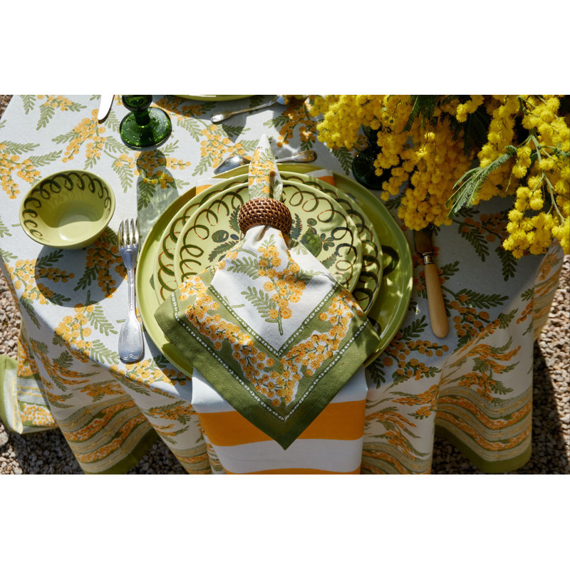 Mimosa Tablecloth - Green & Yellow - 59" x 59", Green & Yellow, 59" x 59" Square