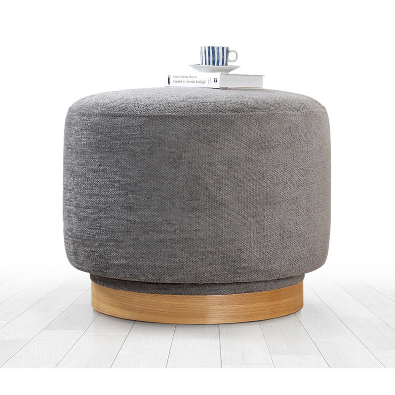 Élégant pouf rotatif à 360 °, gris, 21,7 po x 16,9 po x 21,7 po | 100% coton, éponge dure moyenne 35 po. (Épaisseur: 2,4 po) et pieds en bois de chêne | Parfait pour le salon, la chambre à coucher et les décors modernes