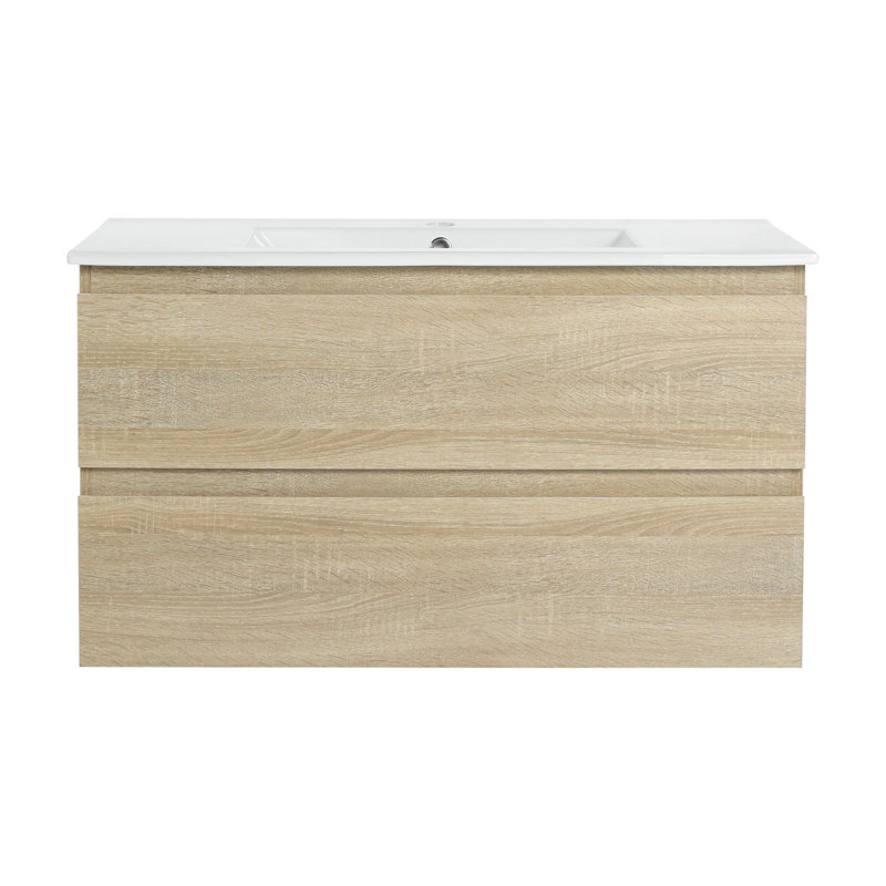 37 35.9'' Single Bathroom Vanity with Top, Light Oak