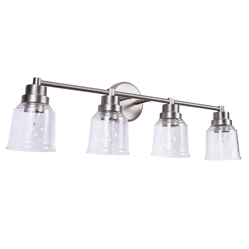 Brushed Nickel 4-Light Vanity Fixture with Clear Seeded Glass Shades