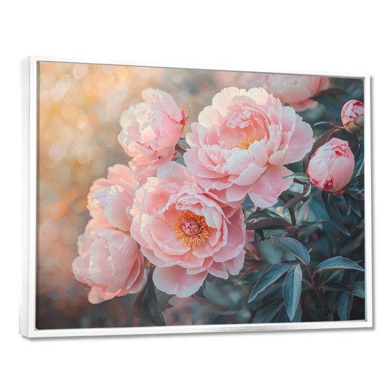 Pivoines par les fermes brise-vent - pivoines, art mural, H 12 po x l 20 po, Avec cadre, Blanc