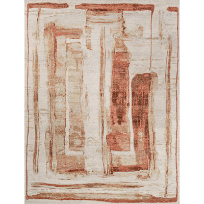 Hand Knotted Area Rug in Ivory And Rust