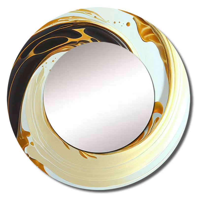 Décoration murale blanche et dorée I - miroir rond moderne_MTMIR56268, 36 po x 36 po