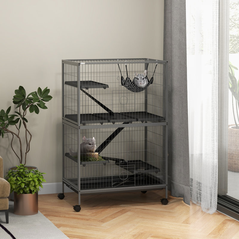 Cage à petits animaux avec rampe Susanna, Gray, 50.5" H x 31.5" W x 21" D