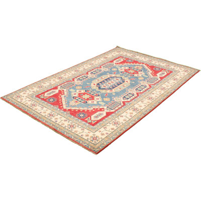 Tapis unique en laine noué à la main Gazni des années 2010 de 6 pi 5 po x 10 pi 3 po or / bleu Qaiden