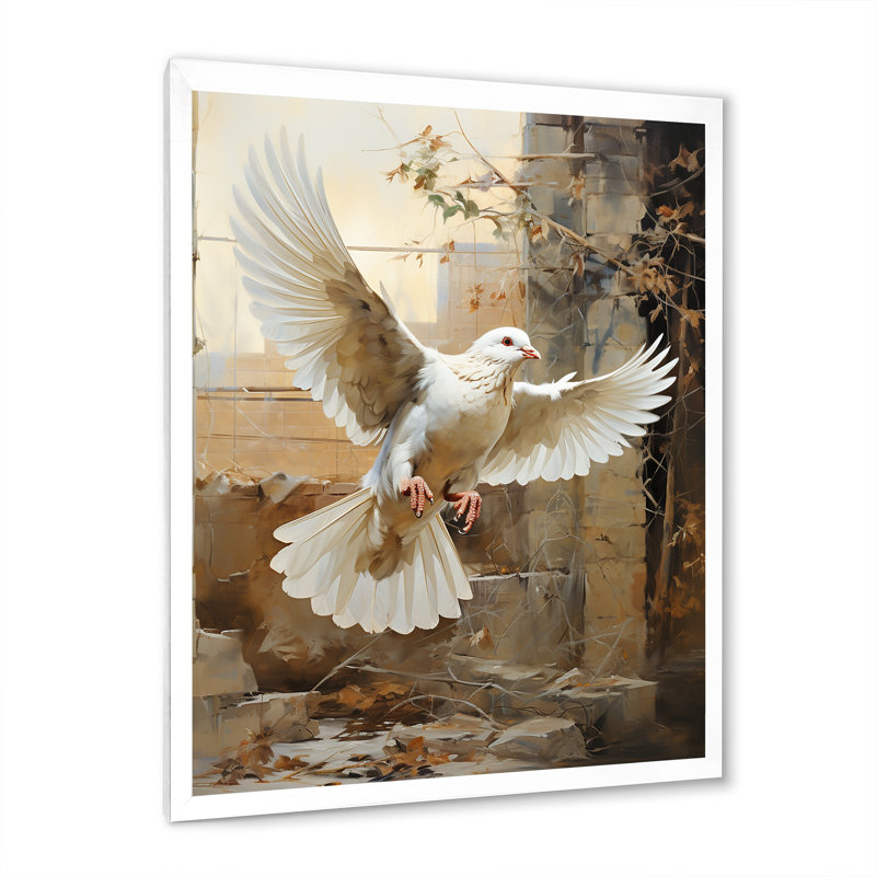 Colombe de sérénité I sur toile, Cadre simple blanc, H 32 po x l 24 po x P 1 po