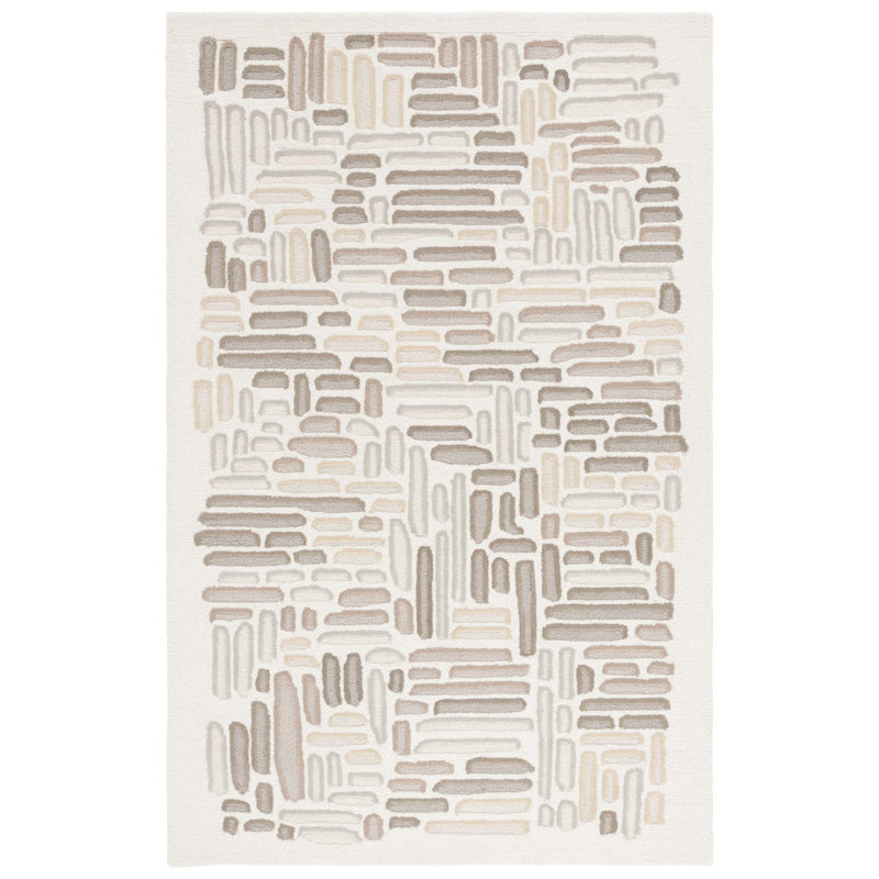 Haviland Ebony Hand Tufted Wool Cotton Abstract Rug in Beige/Ivory, Rectangle 8' x 10'