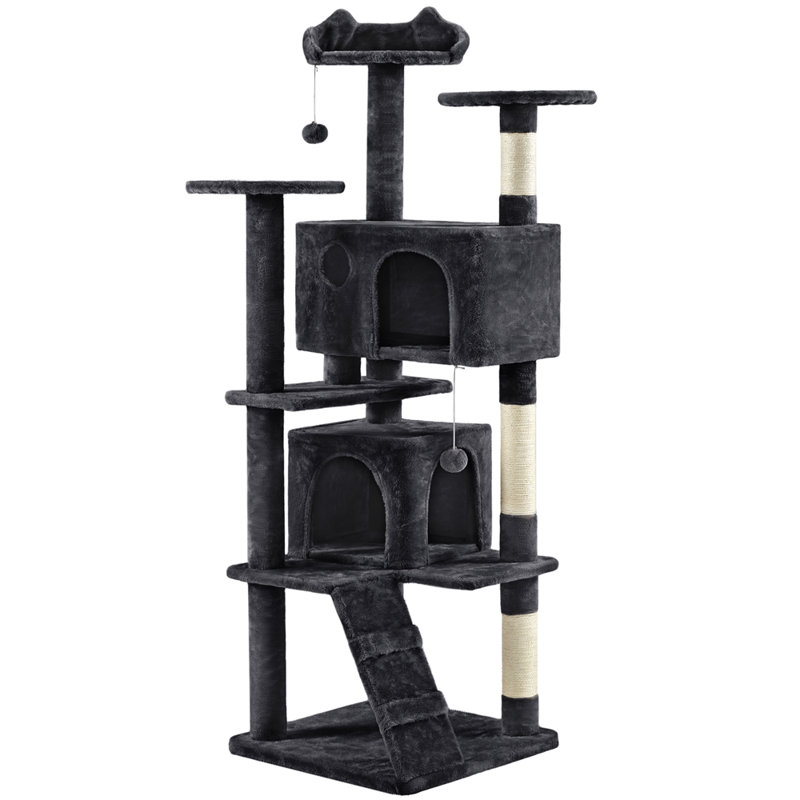 Arbre à chat, chaton, tour avec 2 condos, Noir