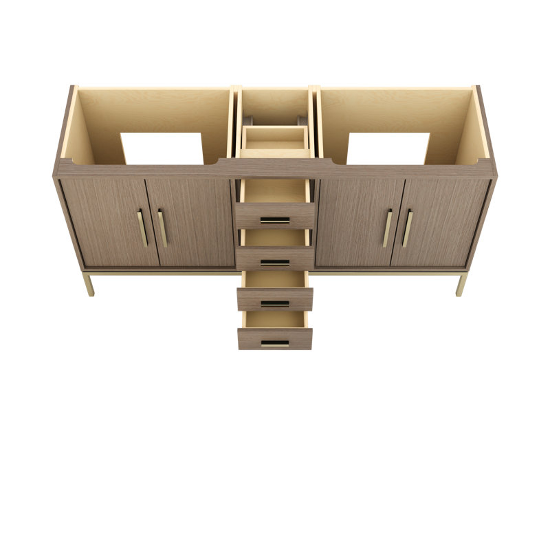 Rift White Oak Double Bath Vanity, Natural Weathered, 72", Satin Gold