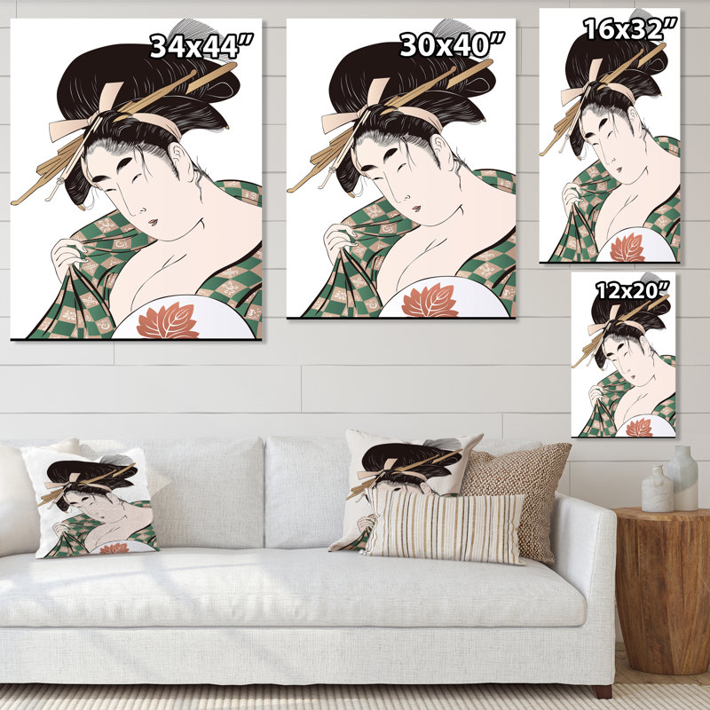 Femme japonaise Ukiyo-E - Peinture sur toile, H 32 po x l 24 po x P 1 po, Toile tendue