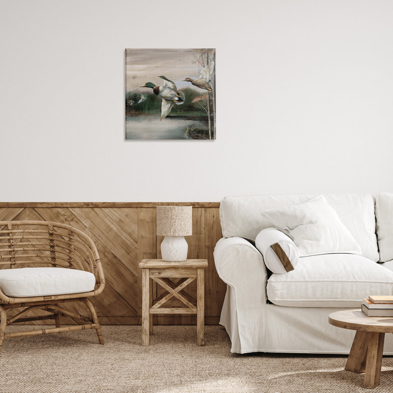Flying Ducks dans une toile de nature rustique, design par Ruane Manning, H 24 po x l 24 po
