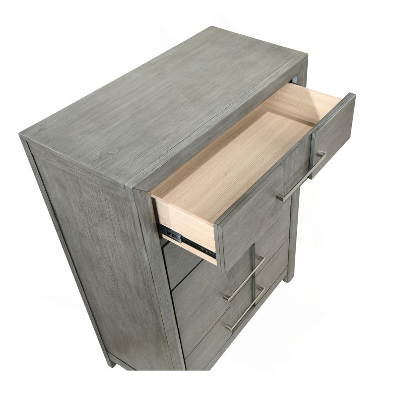Modern Style 5-Drawer Chest Made With Wood, Grey