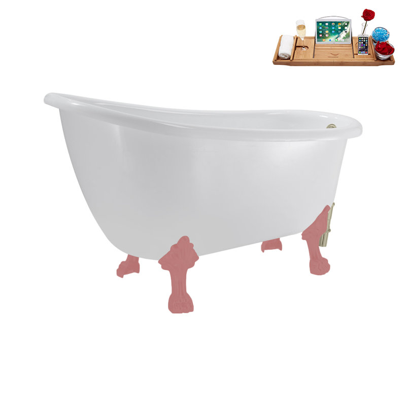 53.1'' x 25.6'' Soaking Acrylic Bathtub, Brushed Nickel, Matte Pink