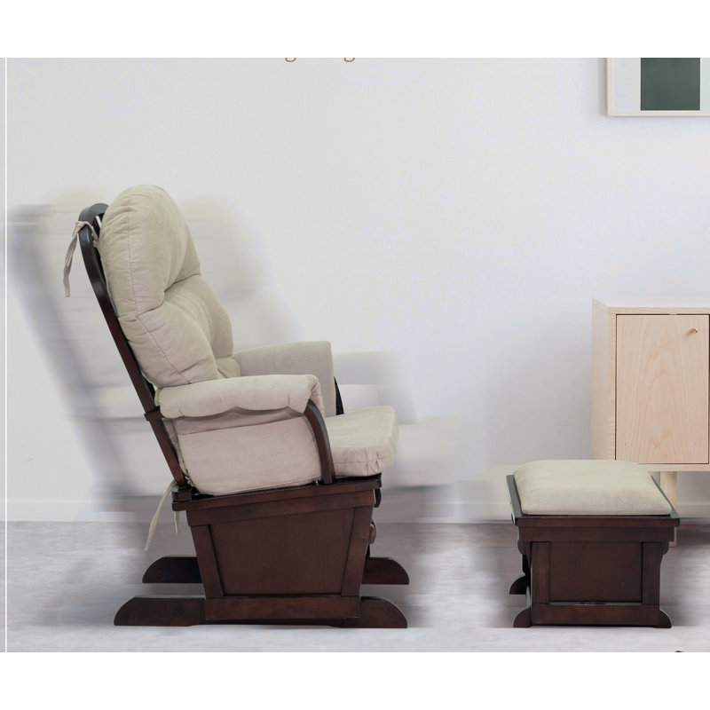 Nursery Glider Rocking Chair with Ottoman, Thick Padded Cushion Seating and Wood Base