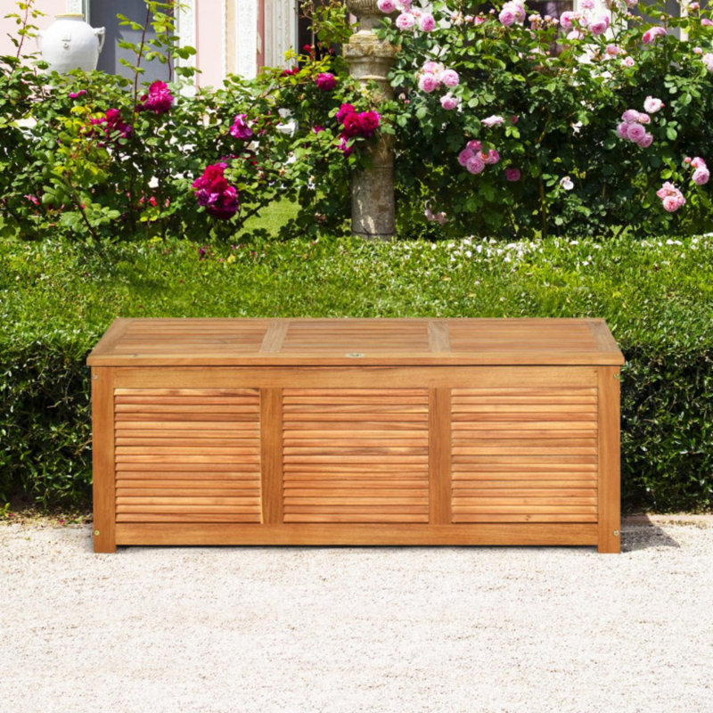 47 Gallon Acacia Wood Storage Bench Box For Patio Garden Deck
