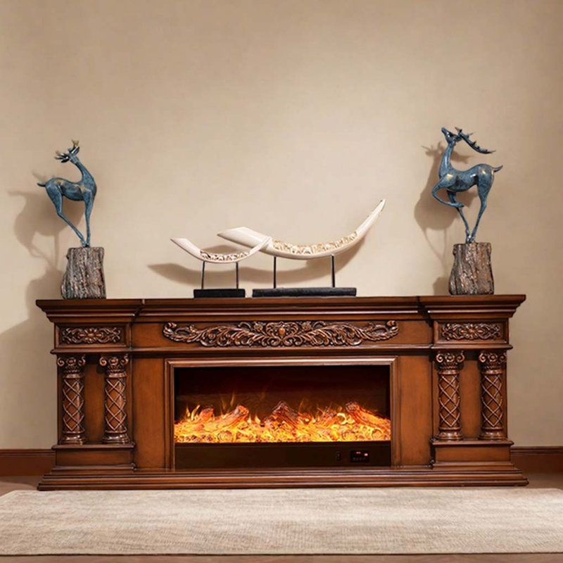 American Vintage Style Carved Decorative fireplace, Brown