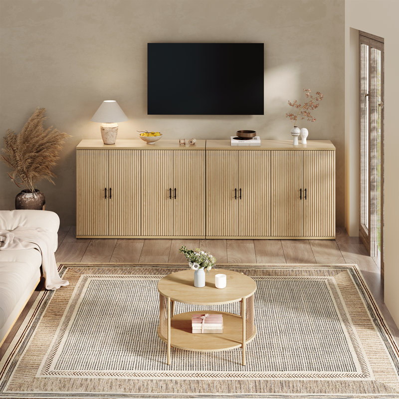 Modern Minimalist Style 47.3" Wide Fluted Panel Sideboard(set Of 2), Brown