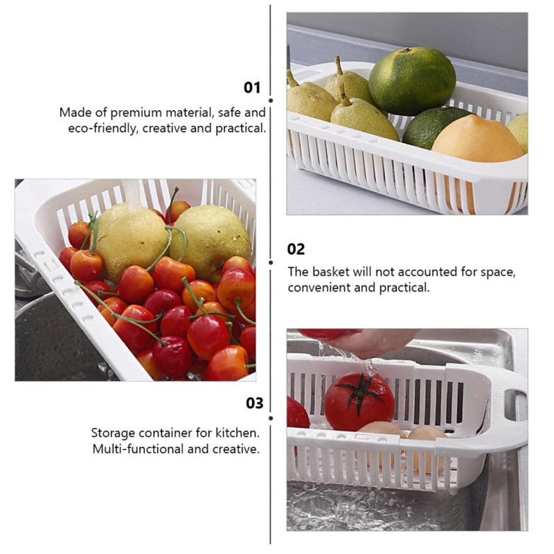 Passoire extensible pour égouttoir à fruits et légumes, Blanc