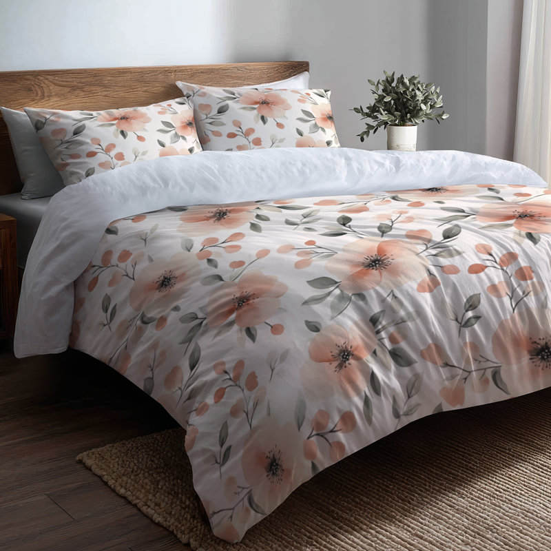 Ensemble de literie à motif floral 3 pièces - Ensemble de housse de couette et coussin décoratif Boho