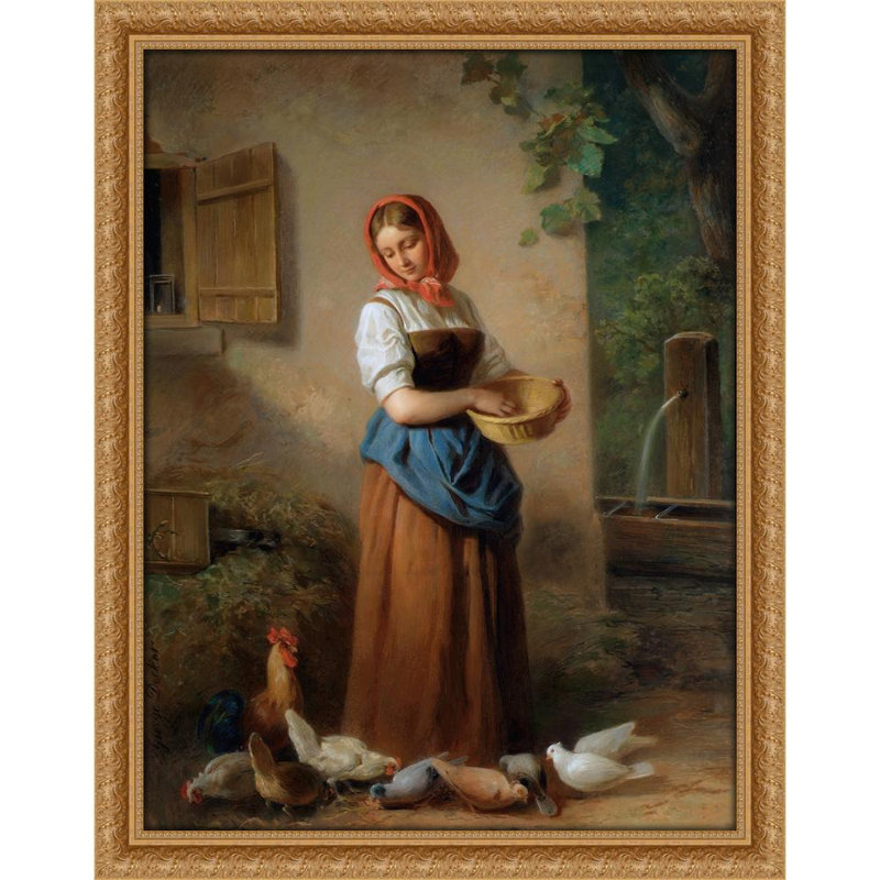 Ein Mädchen, Hühner et Tauben fterntern (1850-1855), H 36 po x l 28 po x P 1,5 po
