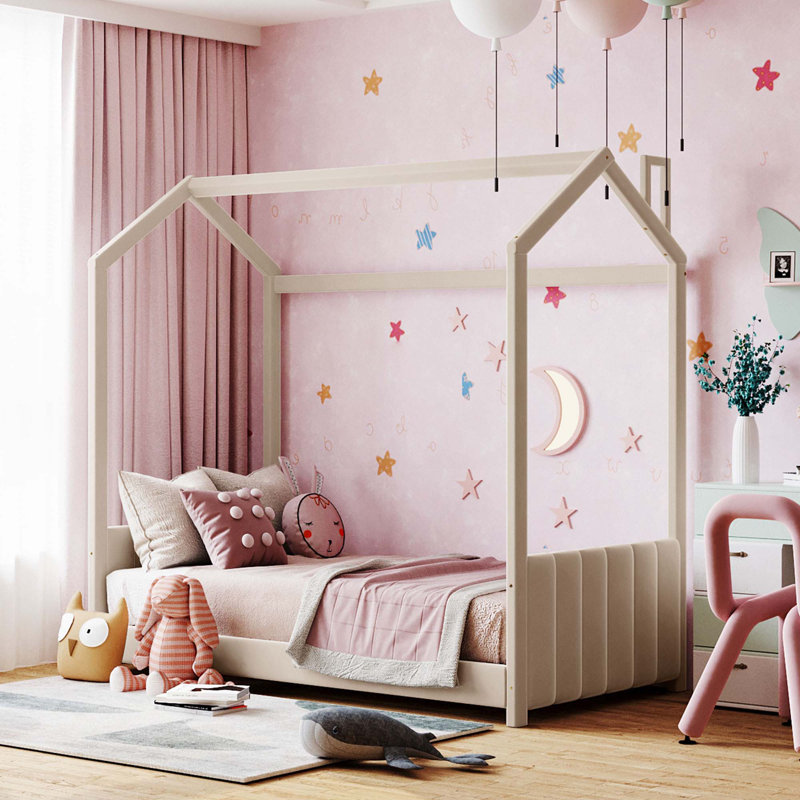 Lit en bois Velvet House, Beige, Simple