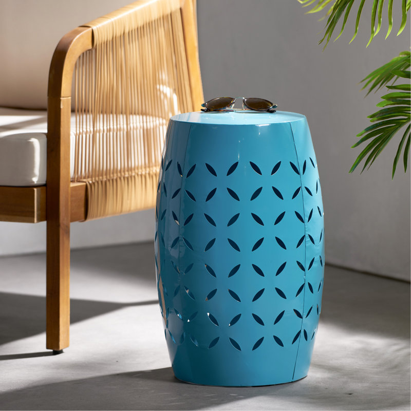 12" Accent Side Table, Cylindrical Design End Table For Living Room, Family Room, Or Entryway, Industrial Style,Coffee Side Tables For Indoor Outdoor, Blue Color