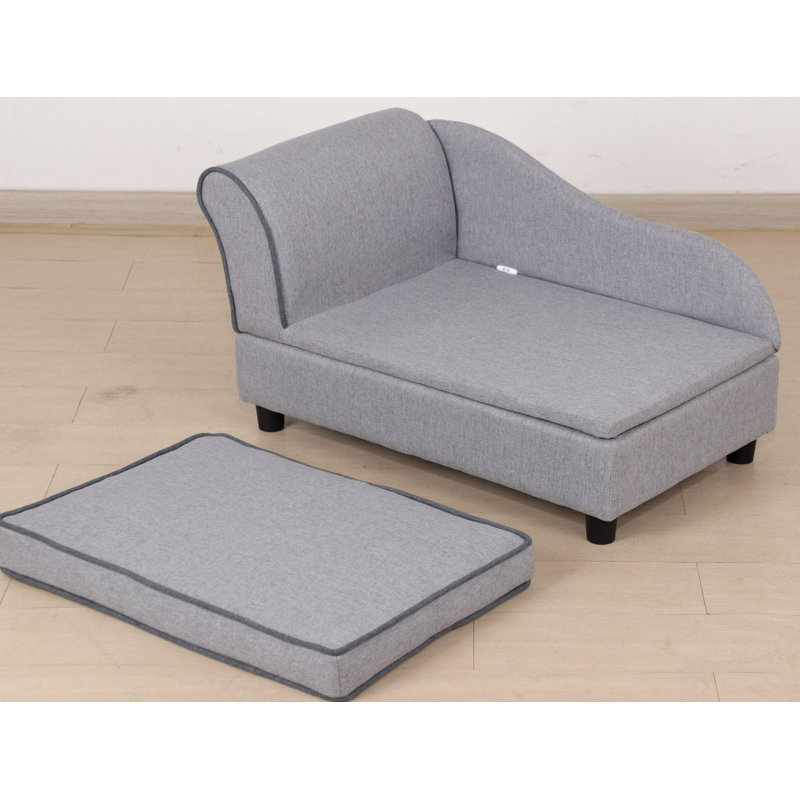 Linen Upholstered Chaise Pet Bed with Hidden Storage-30" L x 18" W x 16" H