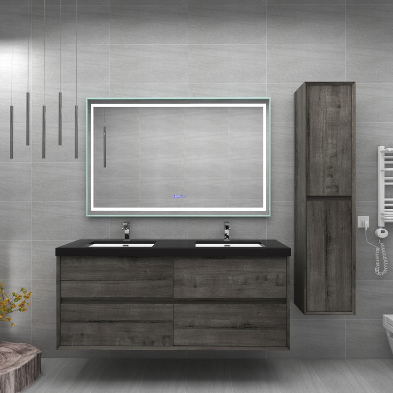 Ensemble de meuble-lavabo mural simple 60 po Gorden Kody, Chêne fumé