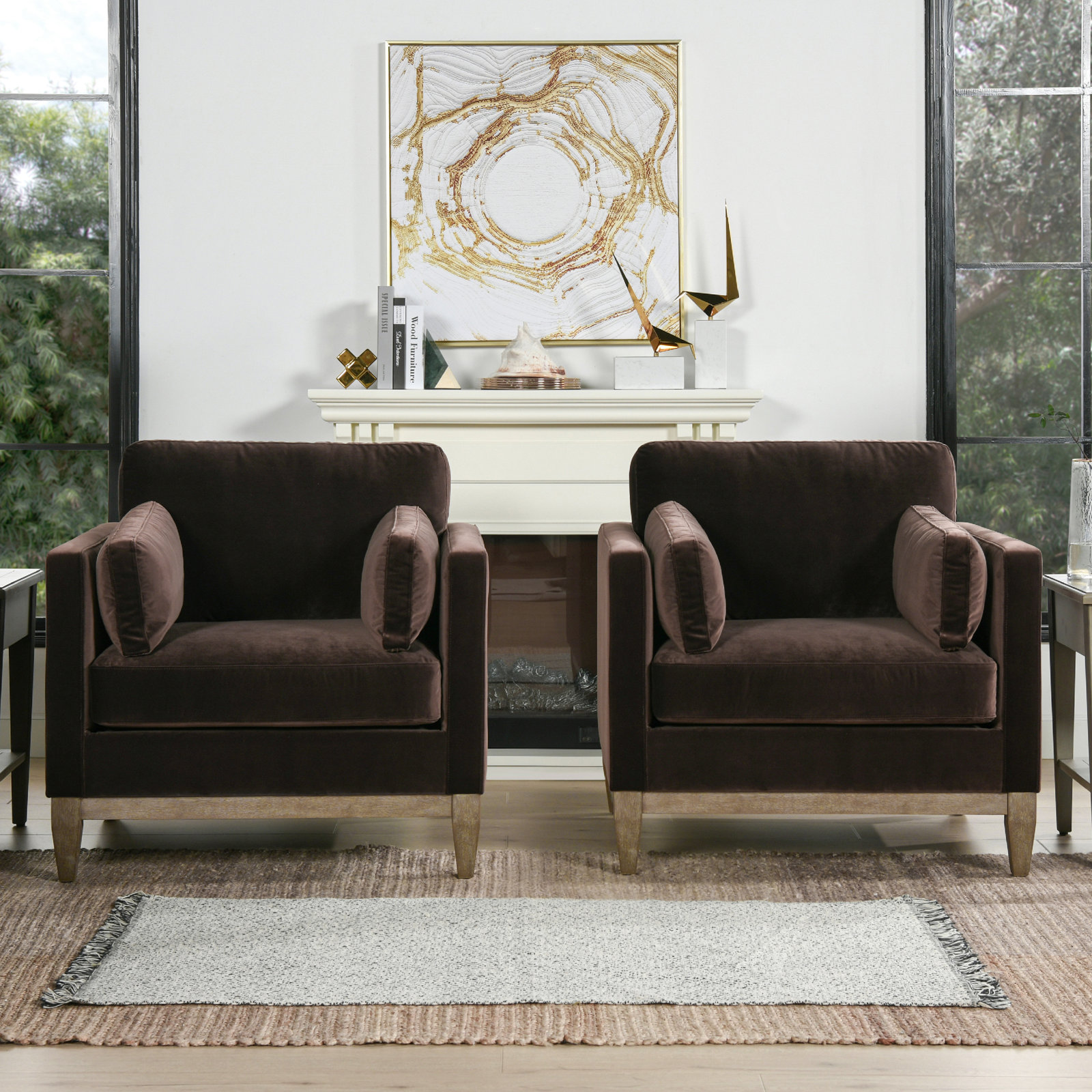 Pera Pine Armchair, Deep Brown Velvet