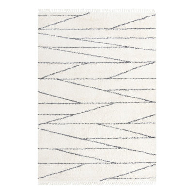 Tapis rayé blanc / gris Abrahams