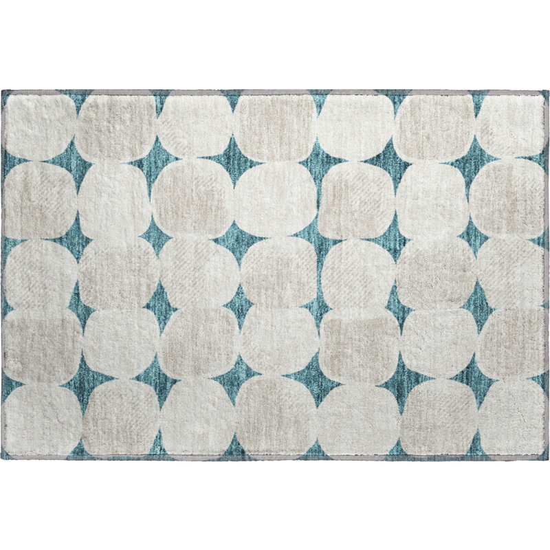 Premium Machine Washable Prisco Teal Rug, Rectangle 1'8" x 2'6"