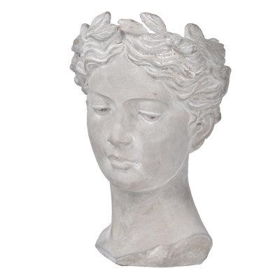 Greek Style Cement Planter - 10.6 Inches High, 6.9 Wide, 7.3 Deep, Gray Home Garden Accent Outdoor Head Decor Vase 8.3Lbs, 7.44X6.98X10.77 Inches,