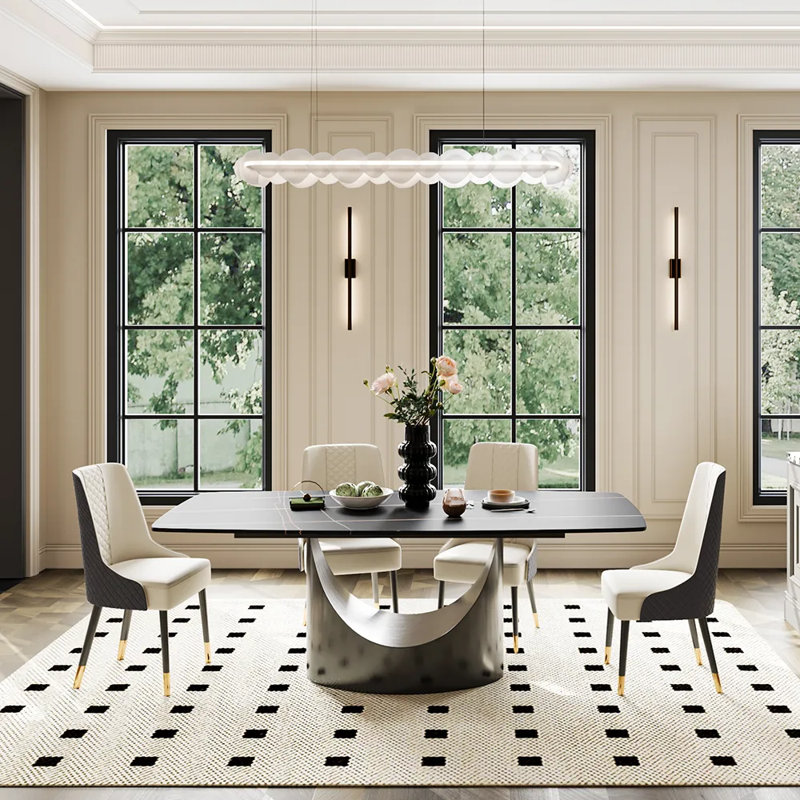 Table de salle à manger Diandra, Marbre noir, Noir, H 30,7 po x L 93,7 po x l 42,71 po