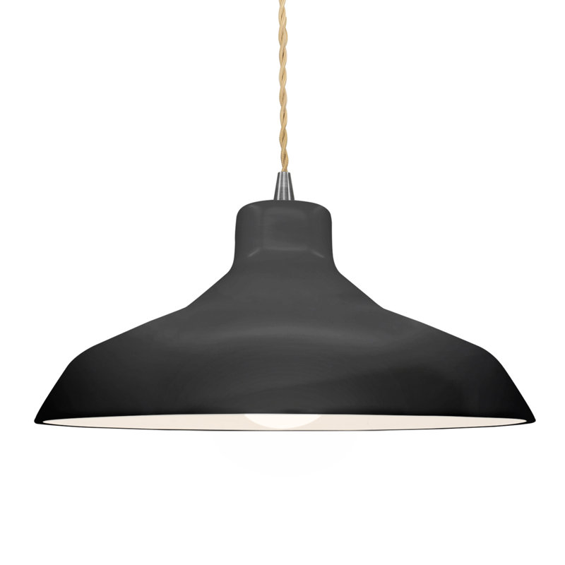 Luminaire suspendu en forme de dôme à 1 lumière Fallon, H 7,5 po x l 15,5 po x P 15,5 po, Noir brillant / blanc mat